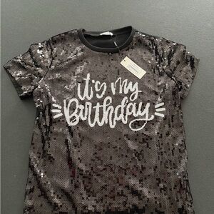 Sequin Birthday Kids Shirt - Black
